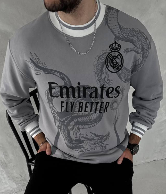 سويتر رصاصي ريال مدريد والتنين رجالي نسائي ,قالب كبير