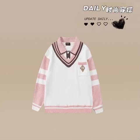 سويتر ابيض ووردي ياخة شتائي *