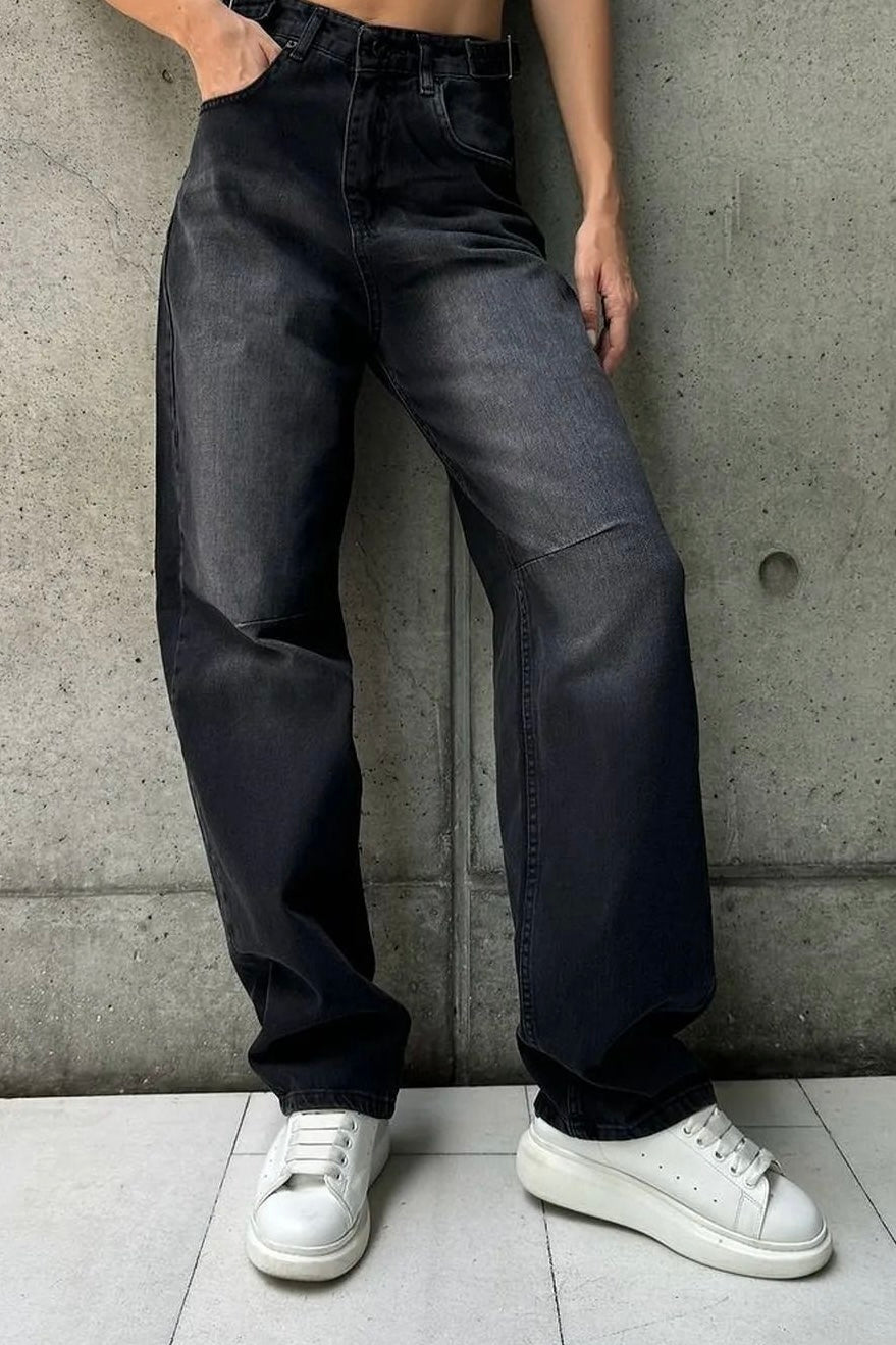 بنطرون جينز اسود حزام من الخصر نسائي ,قالب طبيعي