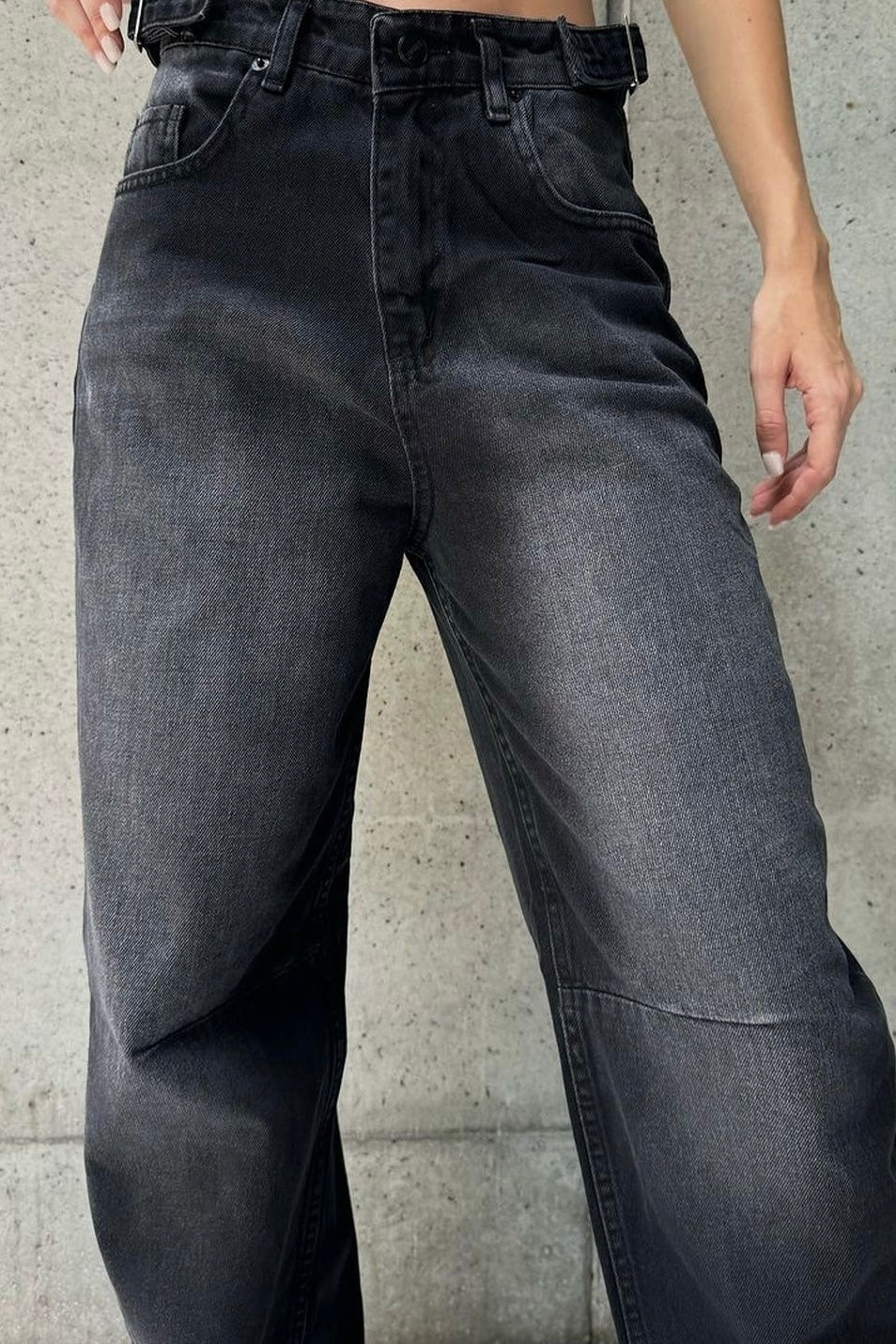 بنطرون جينز اسود حزام من الخصر نسائي ,قالب طبيعي