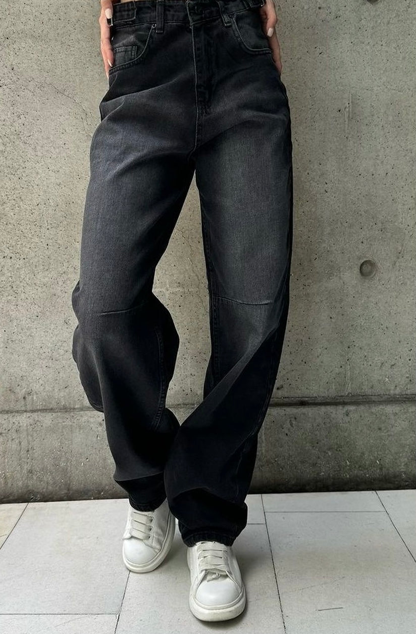 بنطرون جينز اسود حزام من الخصر نسائي ,قالب طبيعي