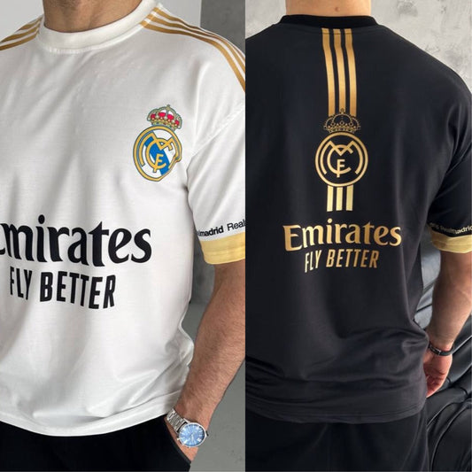 تيشيرت ريال مدريد باشرطة ذهبية ,قالب كبير