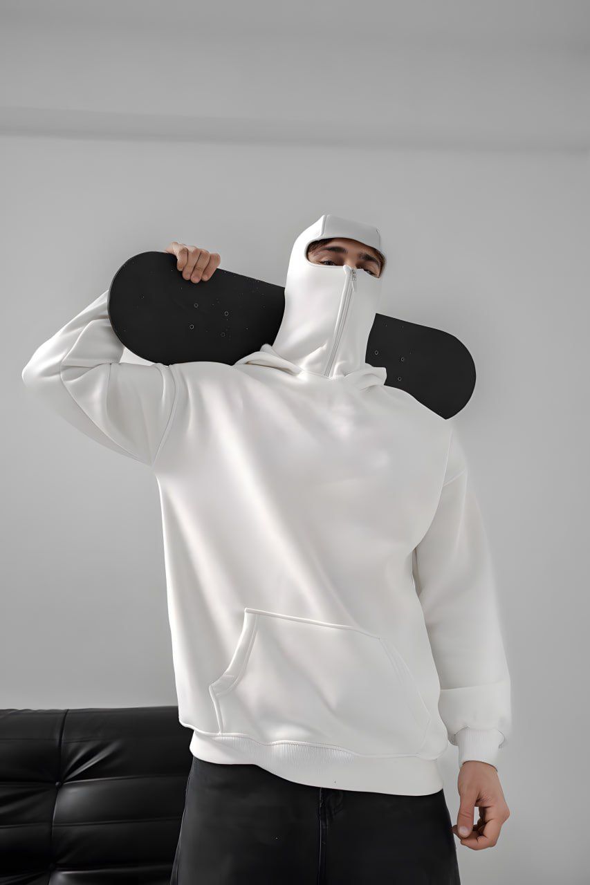 هودي قناع ابيض سادة ,قالب طبيعي