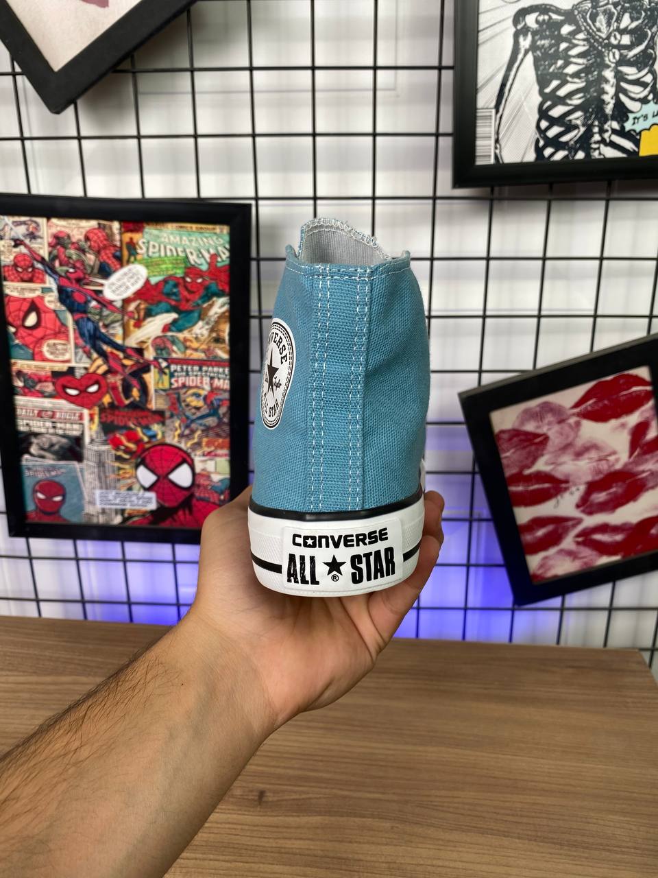 حذاء كونفرس كعب عالي سمائي وتركوازي ,قالب طبيعي (القياسات بين 36>40)