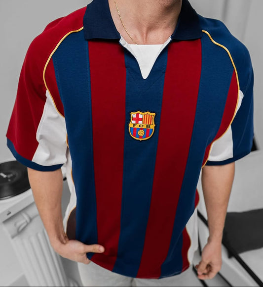 تيشيرت ياخة برشلونة ابيض واحمر وازرق ’ قالب كبير
