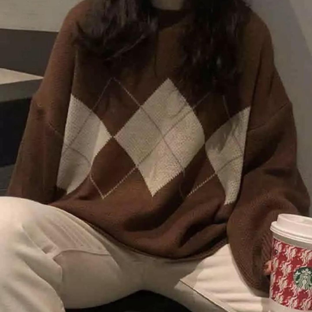 سويتر اوفر سايز مربعات هندسية ,قماش قطني