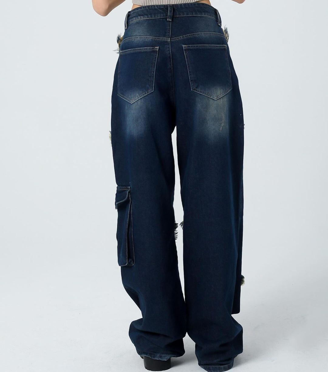 بنطرون جينز نيلي نجوم جيب جانبي , قالب طبيعي