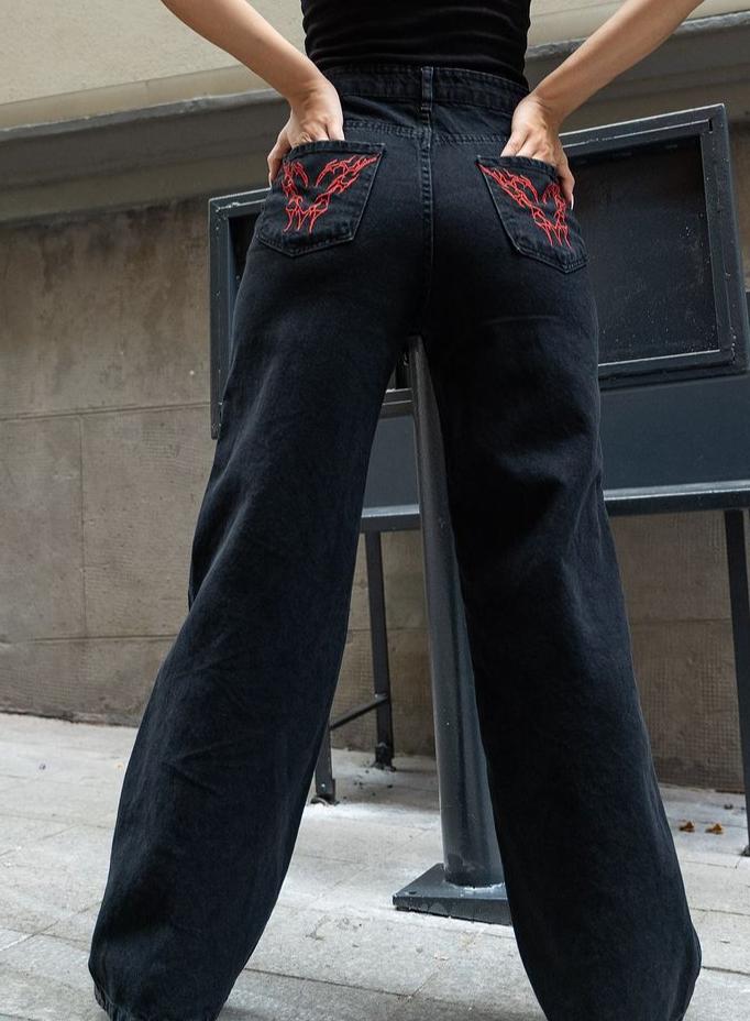 بنطرون جينز اسود عالي الخصر نسائي ,قالب طبيعي