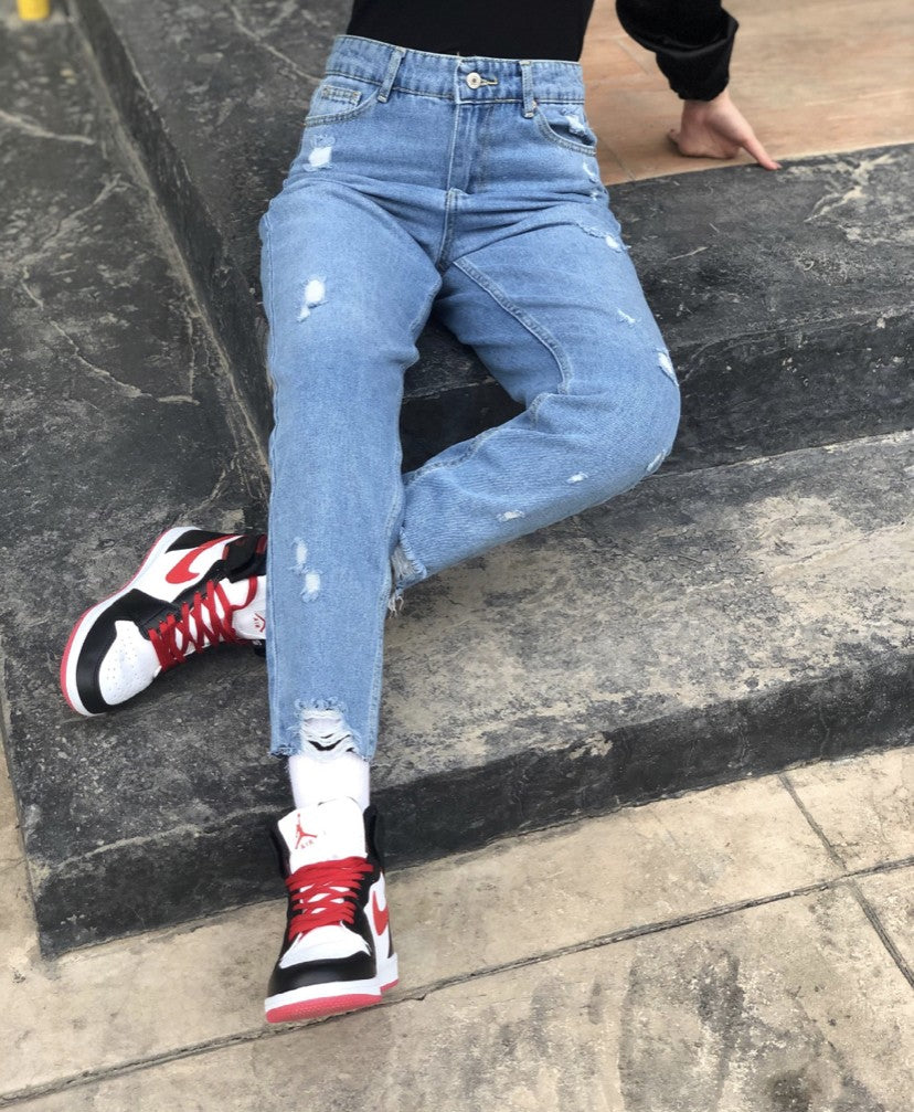 بنطرون بوري ضربات نسائي ازرق , قالب طبيعي