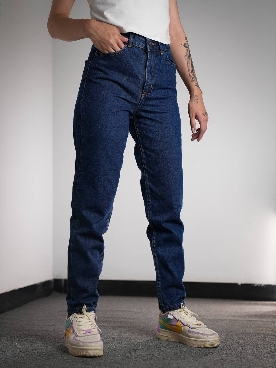 بنطرون جينز ليكرا نسائي ازرق , قالب طبيعي