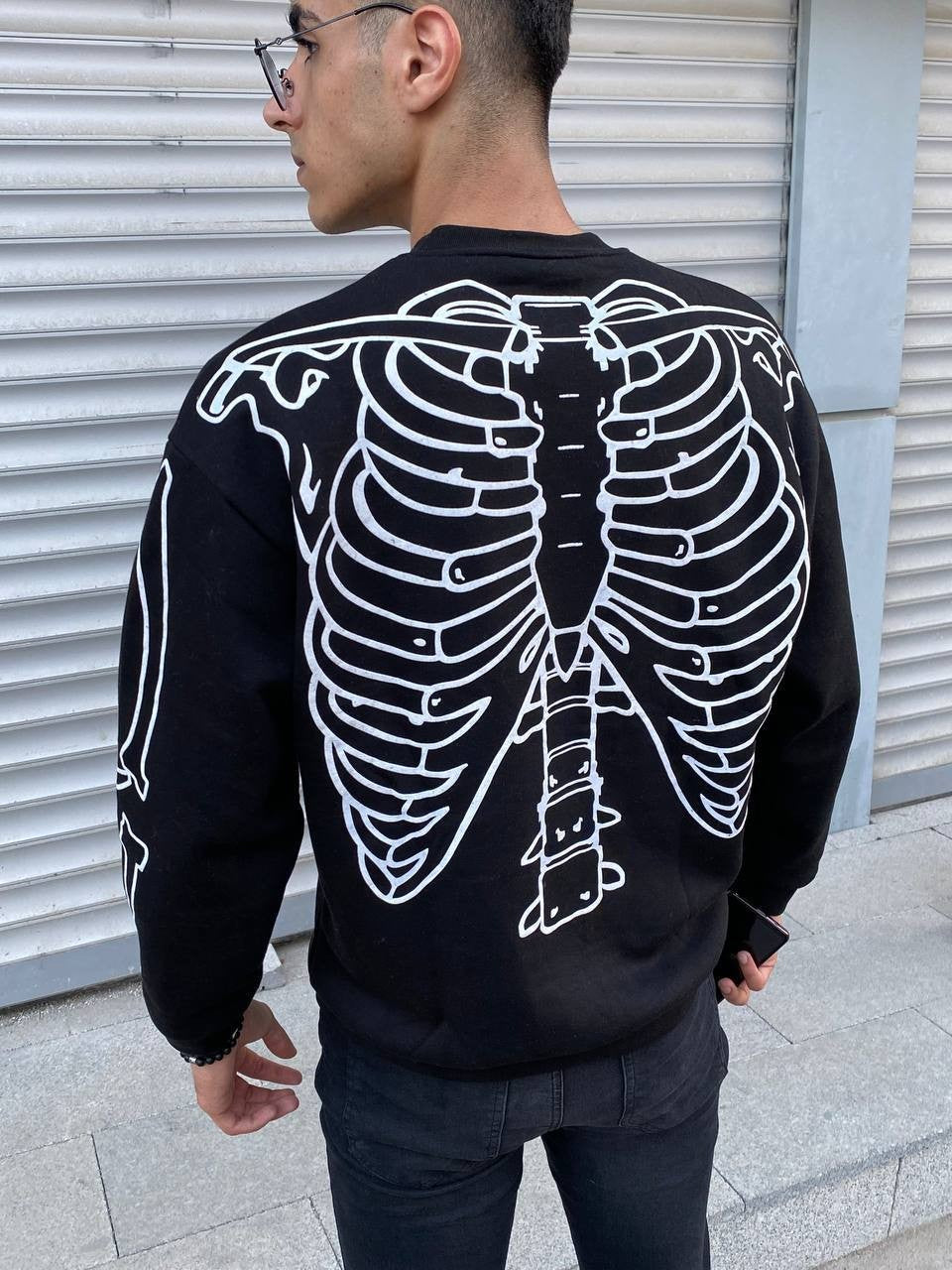 سويت شيرت الهيكل العظمي اسود رجالي نسائي