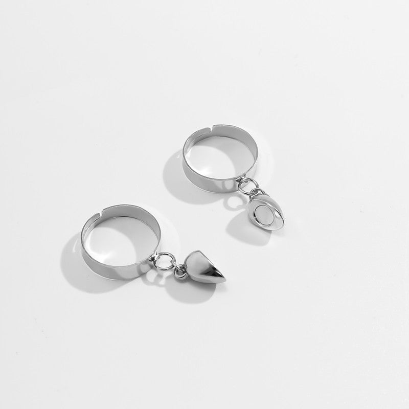 محبس مغناطيس على شكل قلب للعشاق (قطعتان) , قابل للتكبير والتصغير