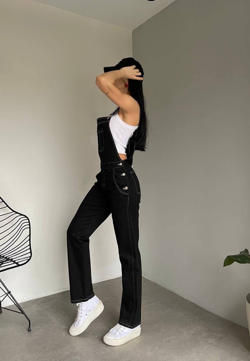 اوفر جينز اسود , بساق واسعة , قالب كبير