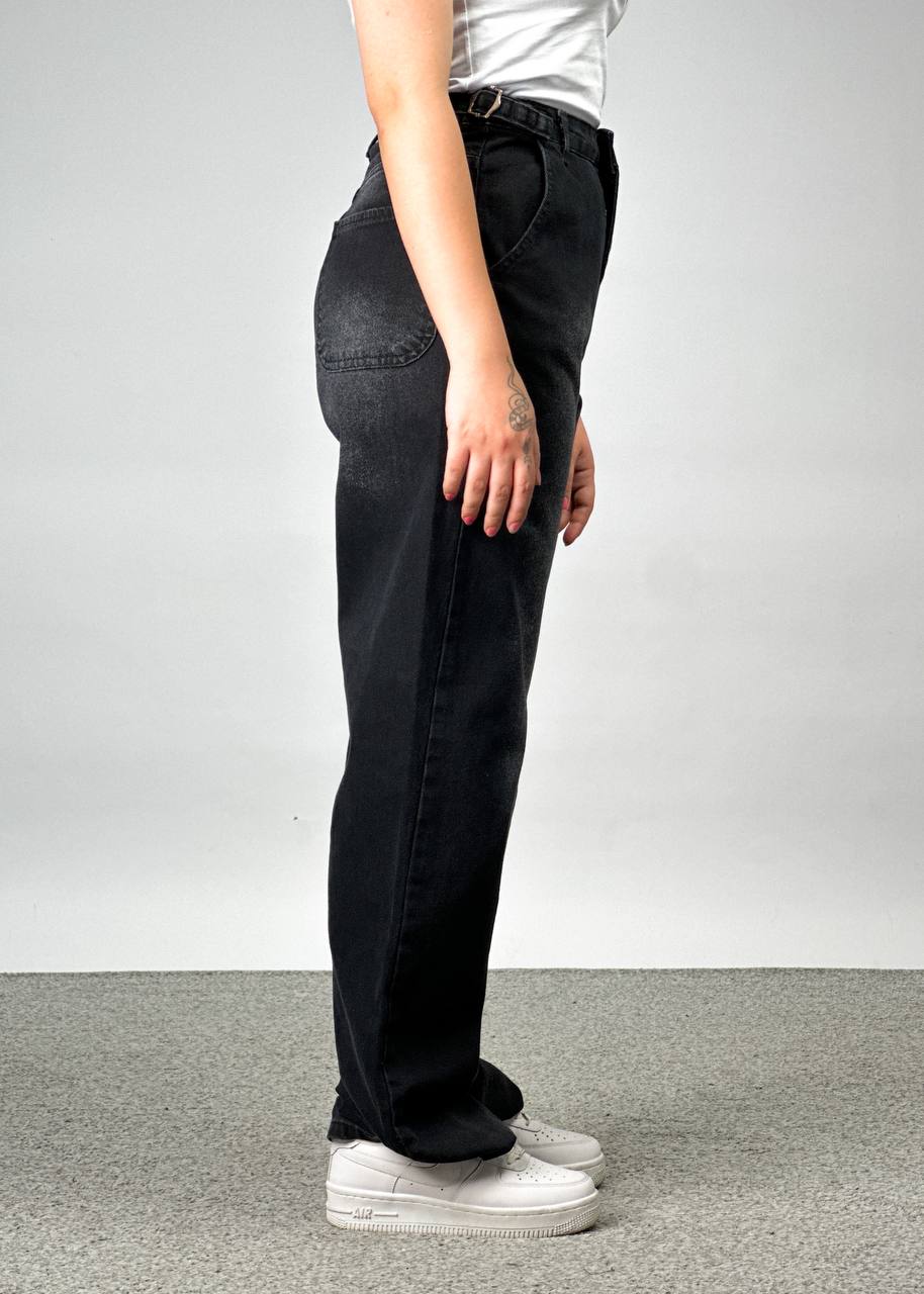 بنطرون جينز اسود حزام من الخصر نسائي ,قالب طبيعي