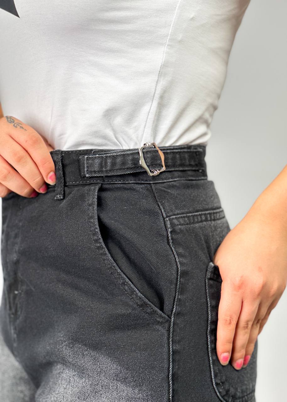 بنطرون جينز اسود حزام من الخصر نسائي ,قالب طبيعي