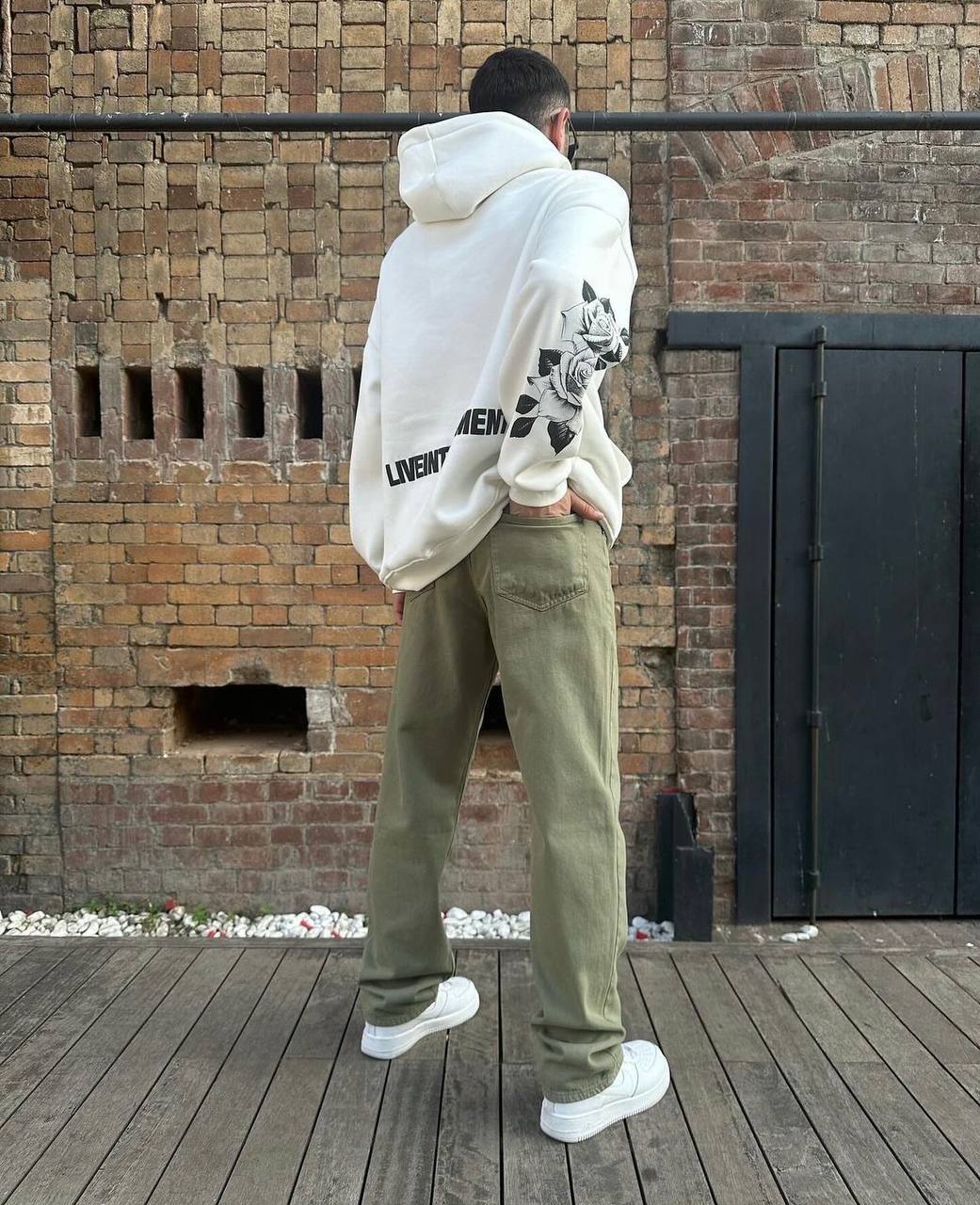 بنطرون جينز رجالي زيتوني فاتح , قالب كبير