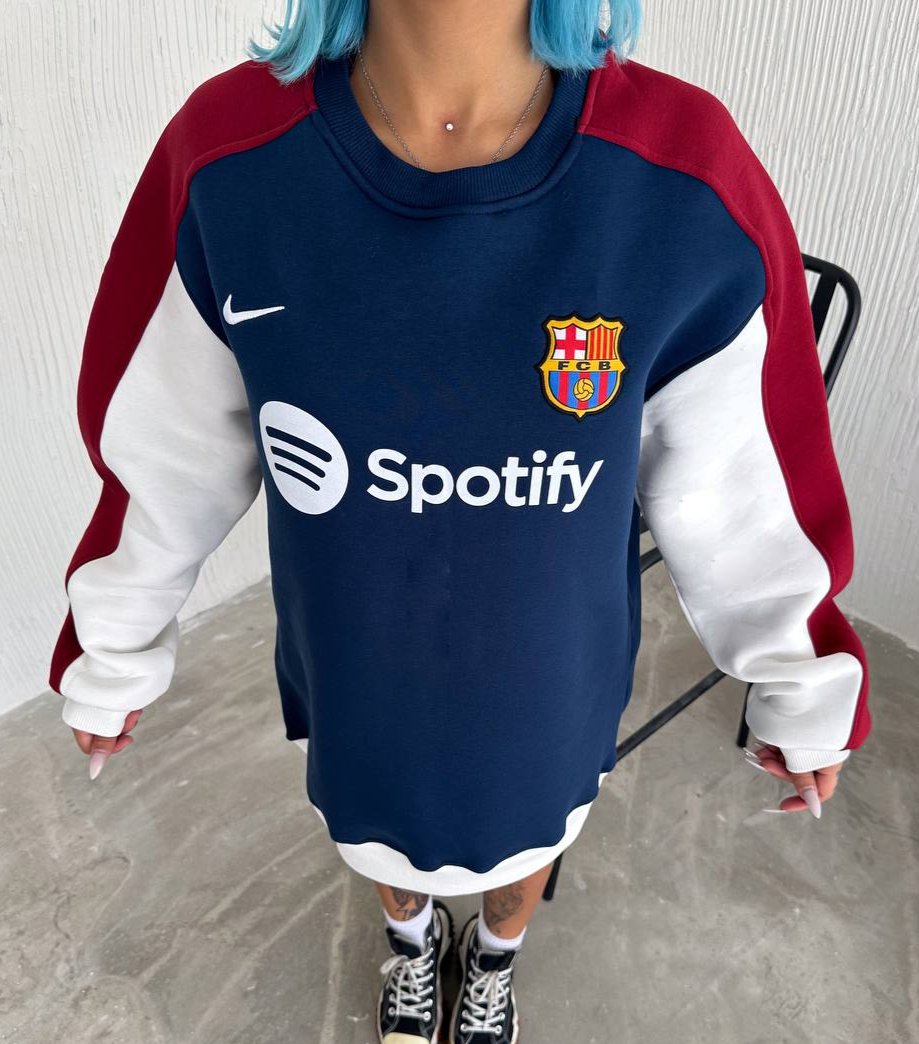 سويتر برشلونة نايك نيلي ردن ابيض ,قالب كبير