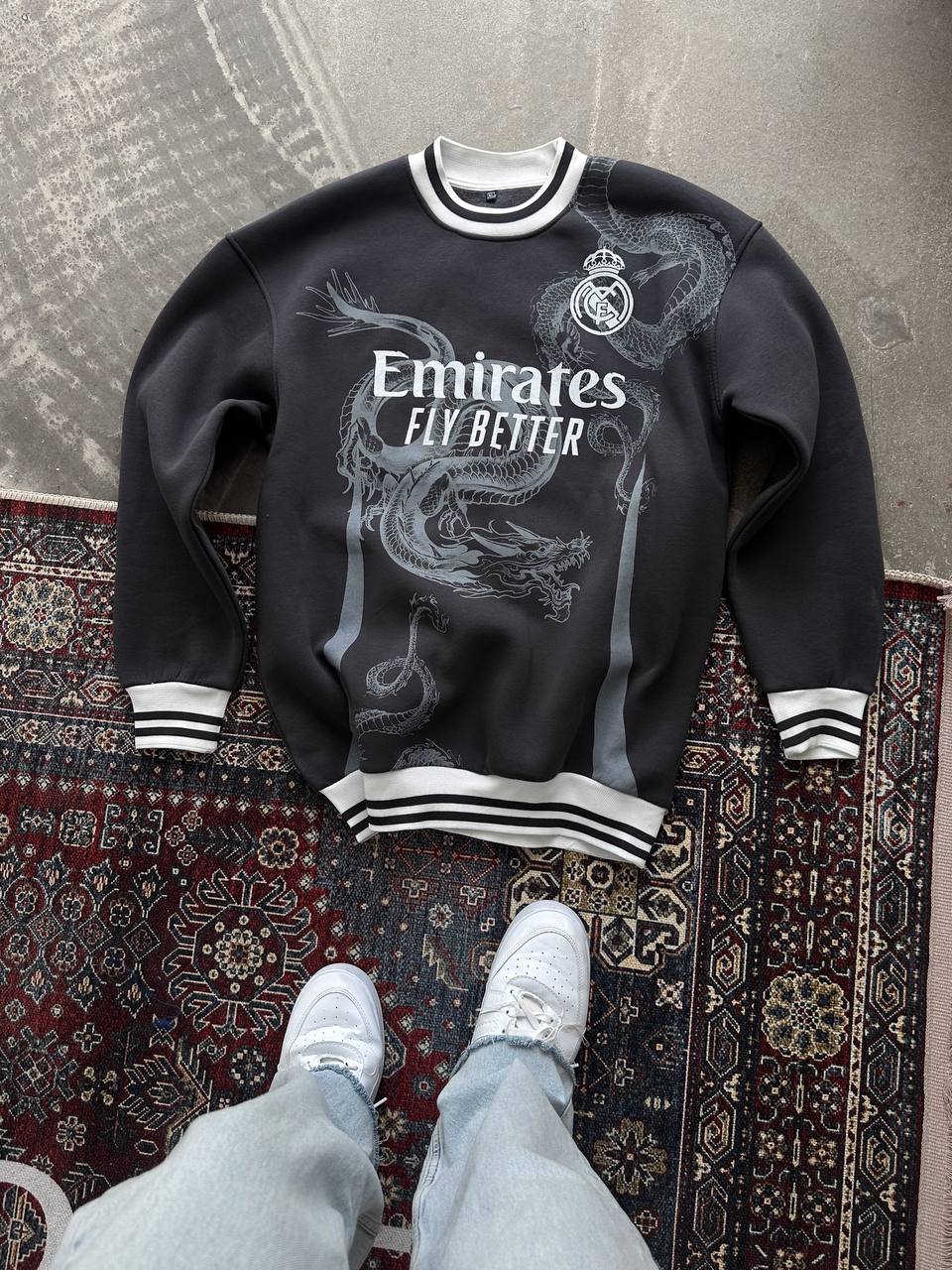 سويتر رمادي ريال مدريد والتنين رجالي نسائي ,قالب كبير