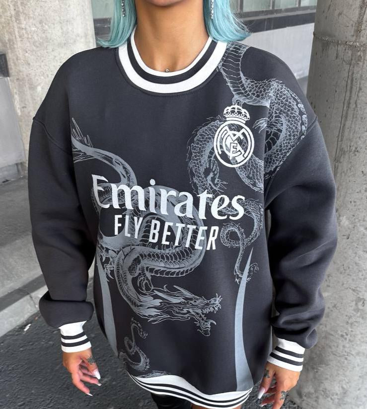 سويتر رمادي ريال مدريد والتنين رجالي نسائي ,قالب كبير