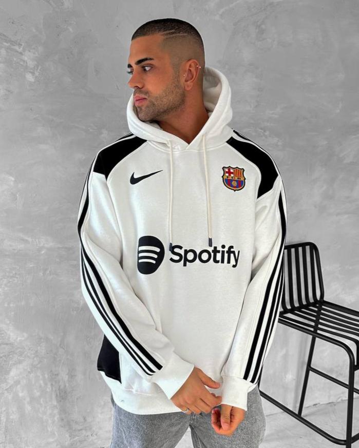 هودي نادي برشلونة نايك مخطط ابيض واسود ,قالب كبير