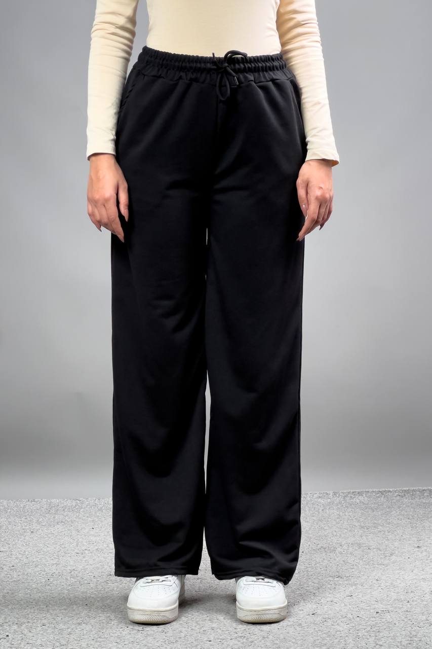 بجامة اسود سادة , خصر لاستيك ,قطني ,قالب طبيعي