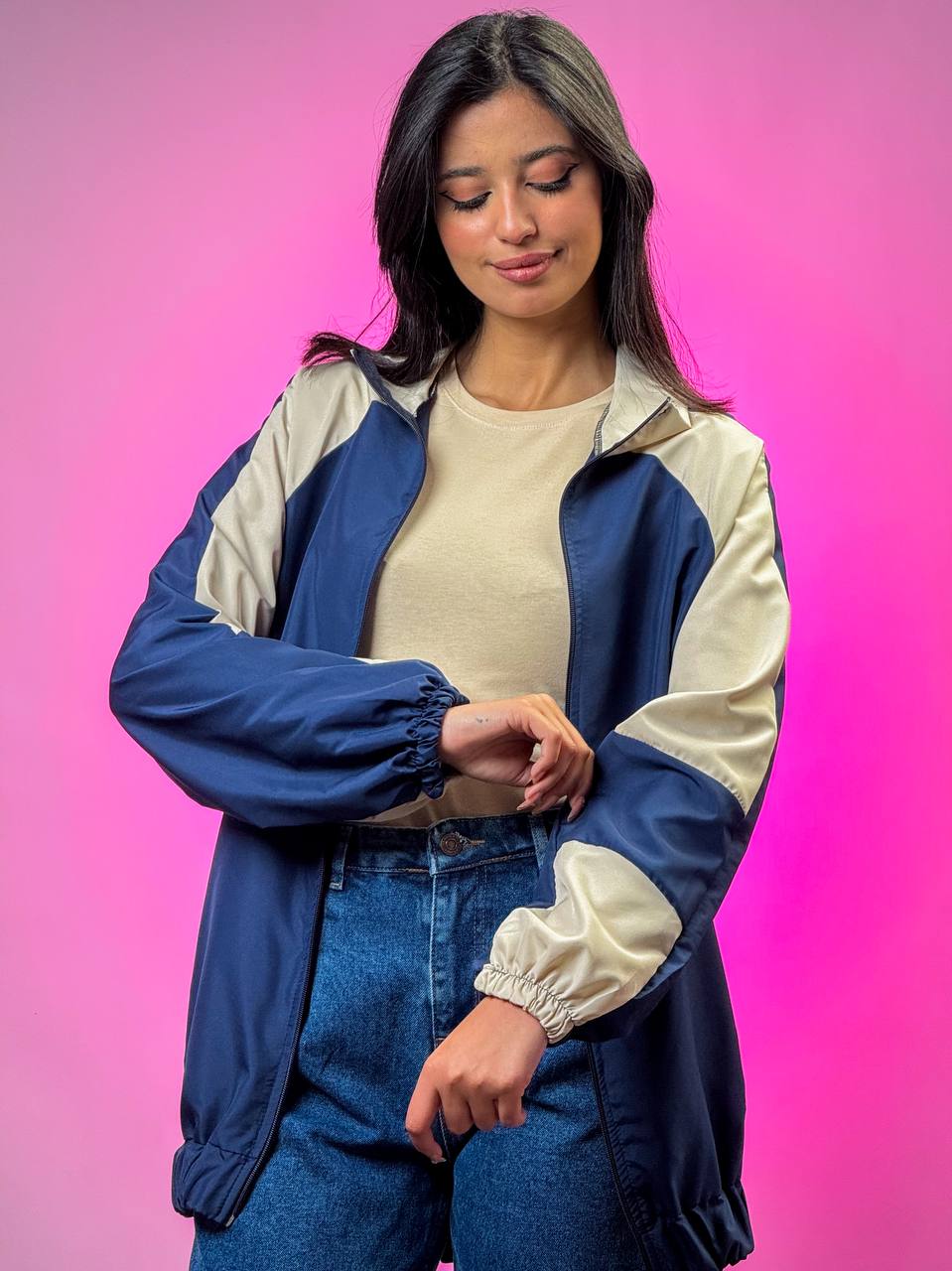 جاكيت نيلي طويل ,مطري خفيف