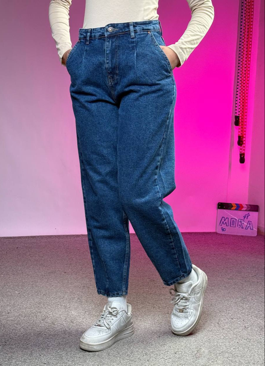 بنطرون نسائي ازرق عالي الخصر , قالب طبيعي