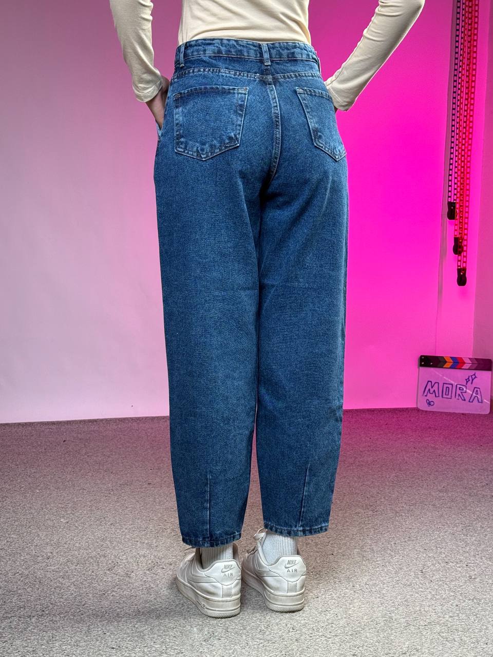 بنطرون نسائي ازرق عالي الخصر , قالب طبيعي