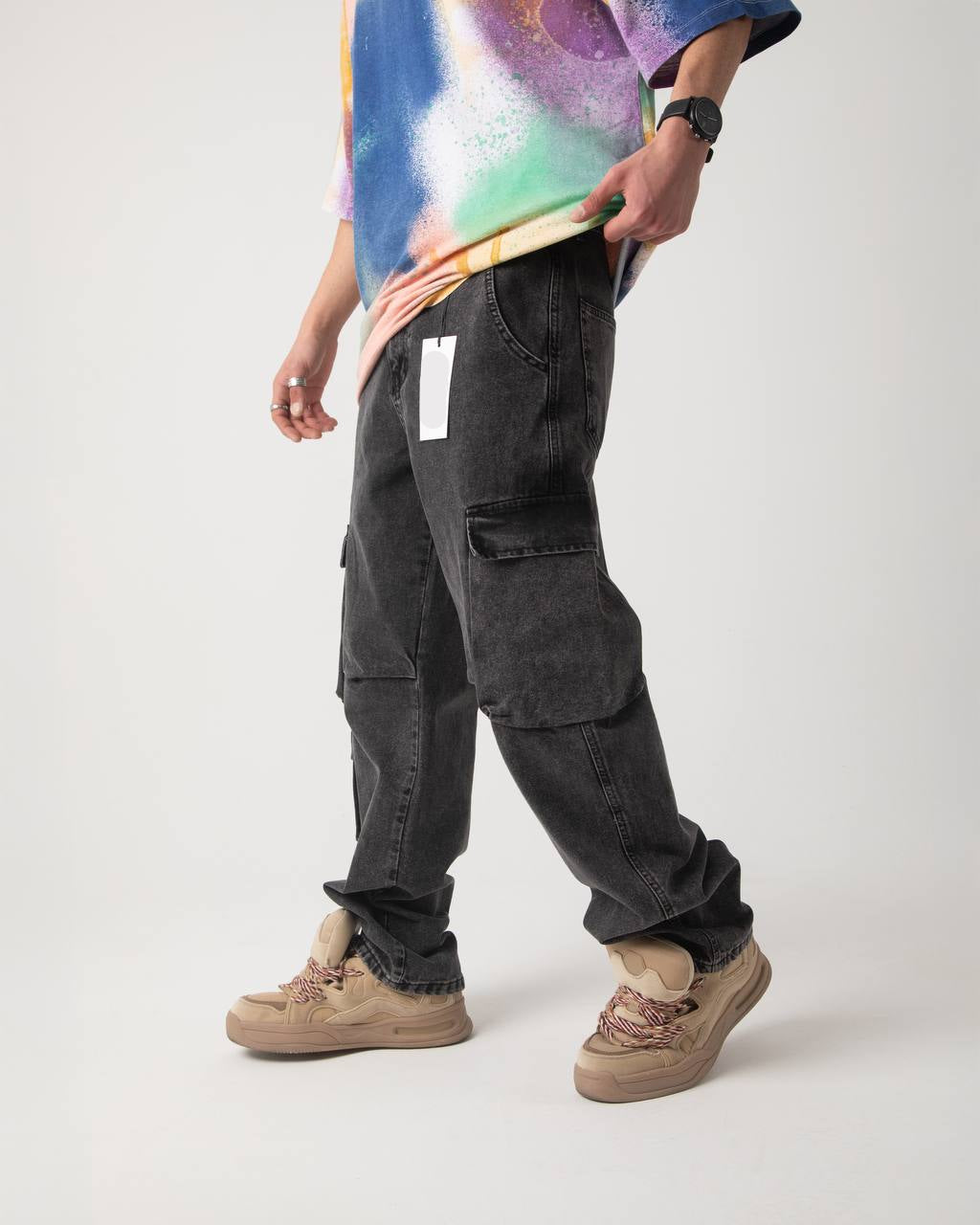 بنطرون كاركو رجالي رمادي ثلاث جيوب , قالب طبيعي