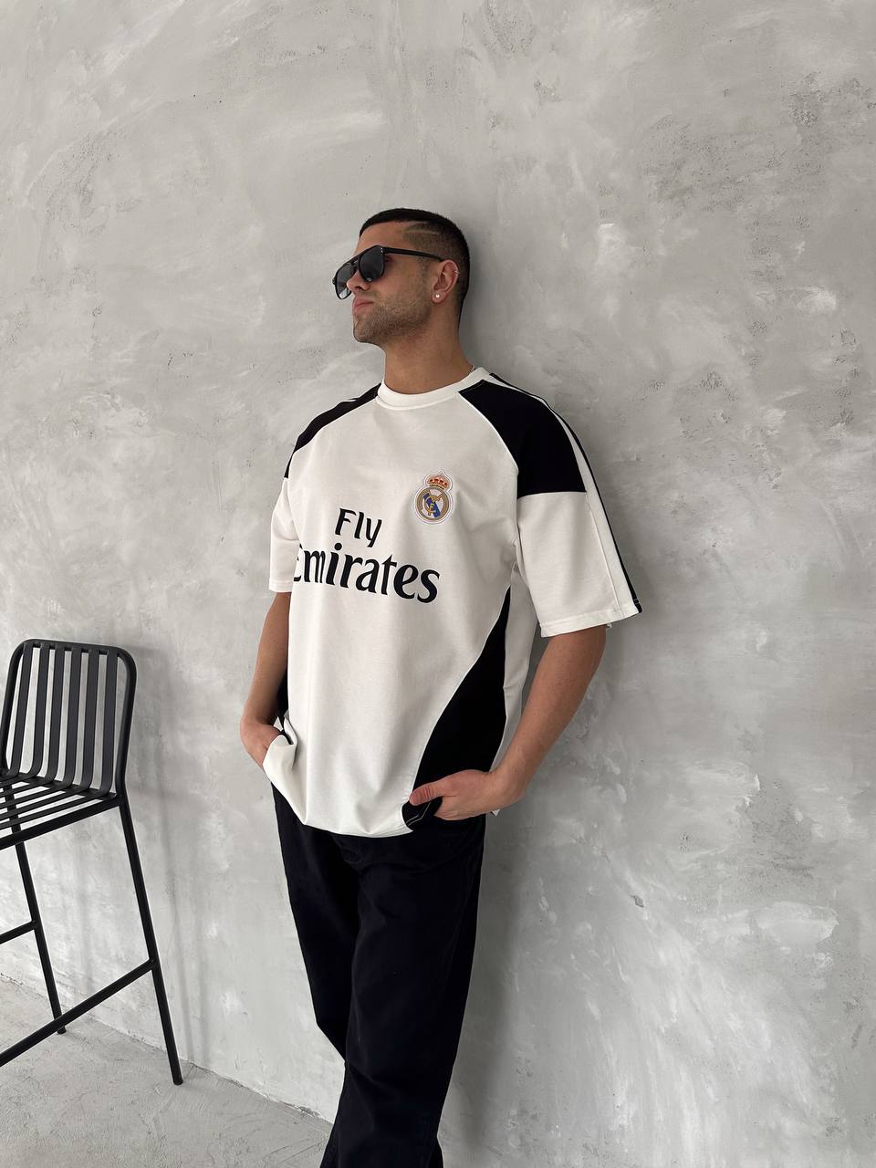 تيشيرت ريال مدريد ابيض واسود قطني , قالب كبي