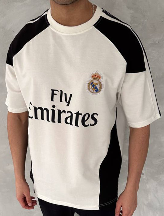 تيشيرت ريال مدريد ابيض واسود قطني , قالب كبي