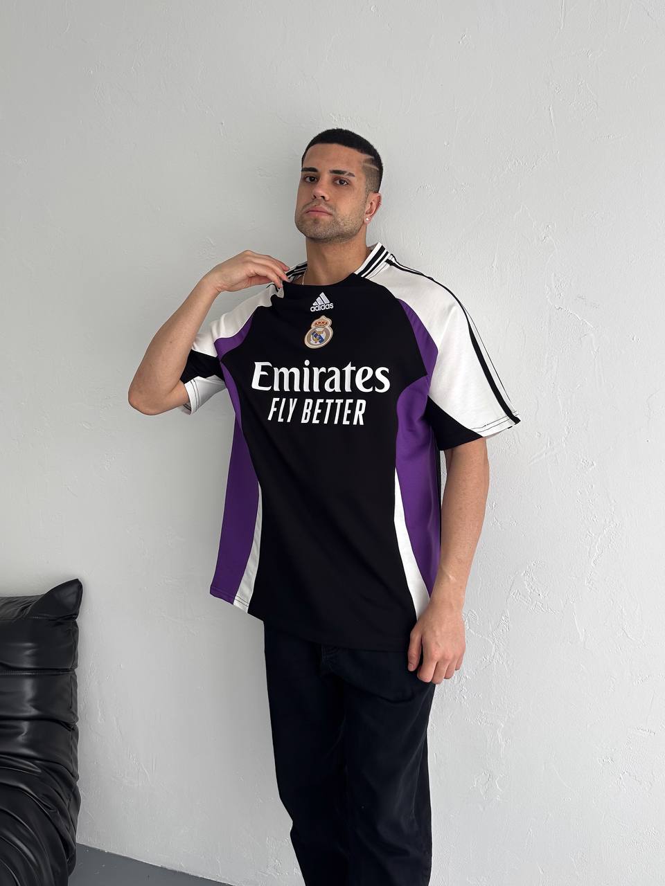 تيشيرت ريال مدريد اديداس اسود وبنفسجي , قالب كبير