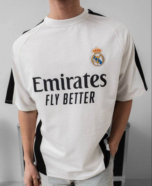 تيشيرت ريال مدريد ابيض خطين اسود , قالب كبير