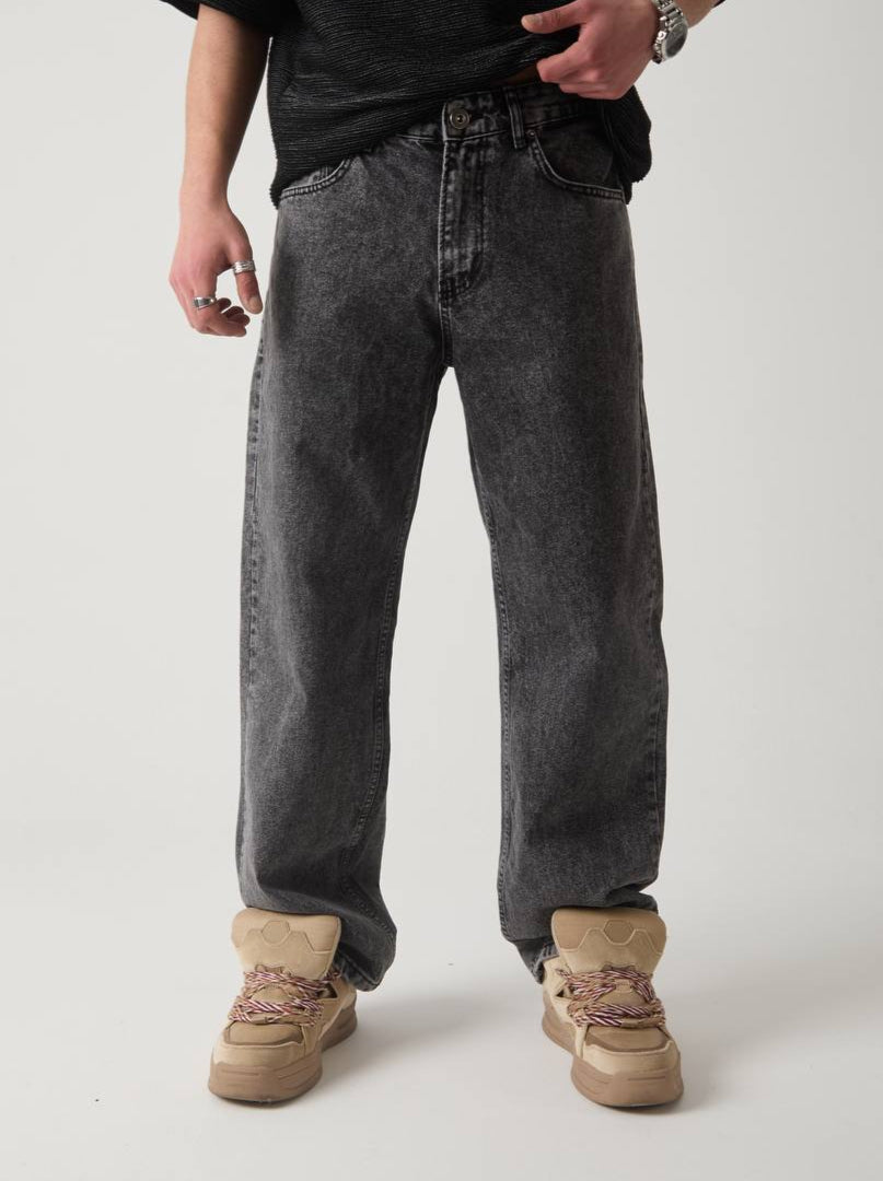 بنطرون جينز رجالي رصاصي غامق , قالب طبيعي