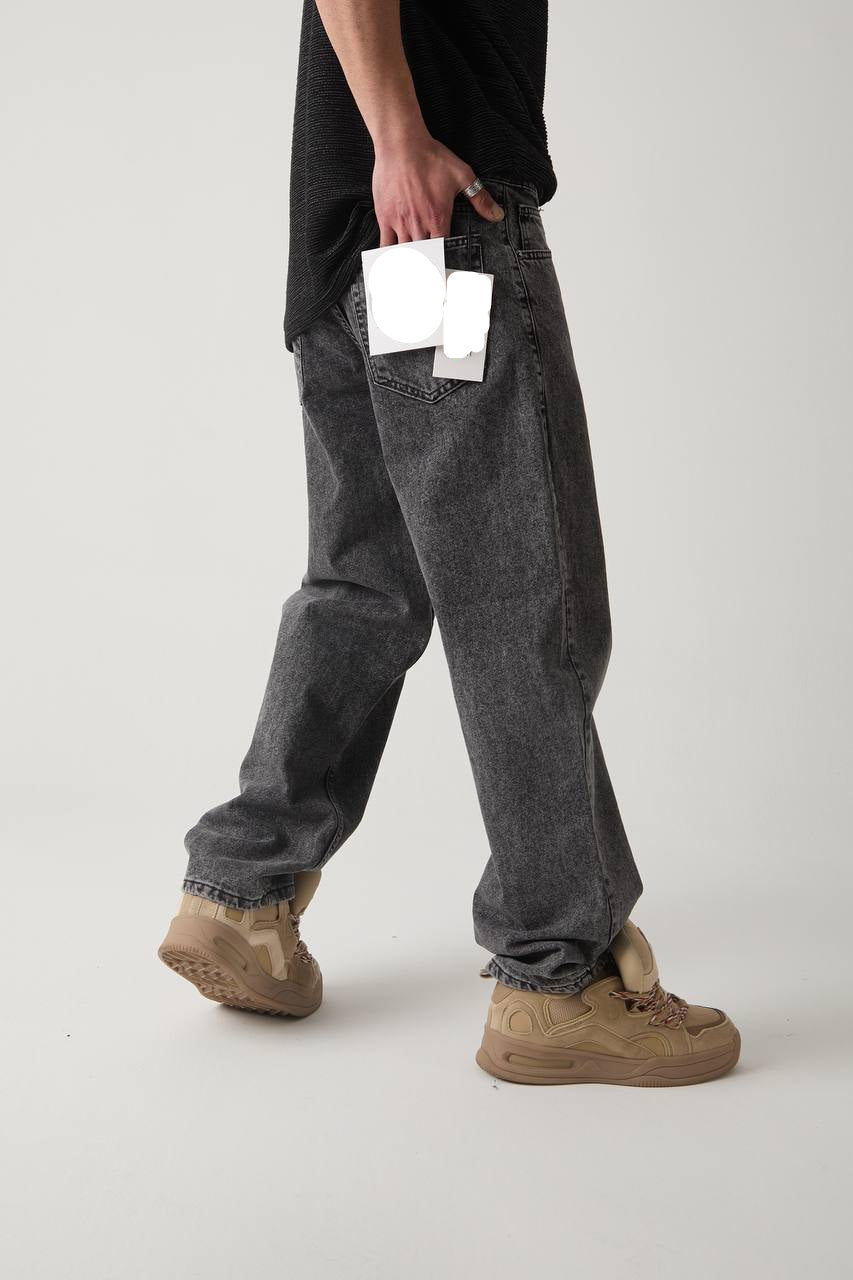 بنطرون جينز رجالي رصاصي غامق , قالب طبيعي