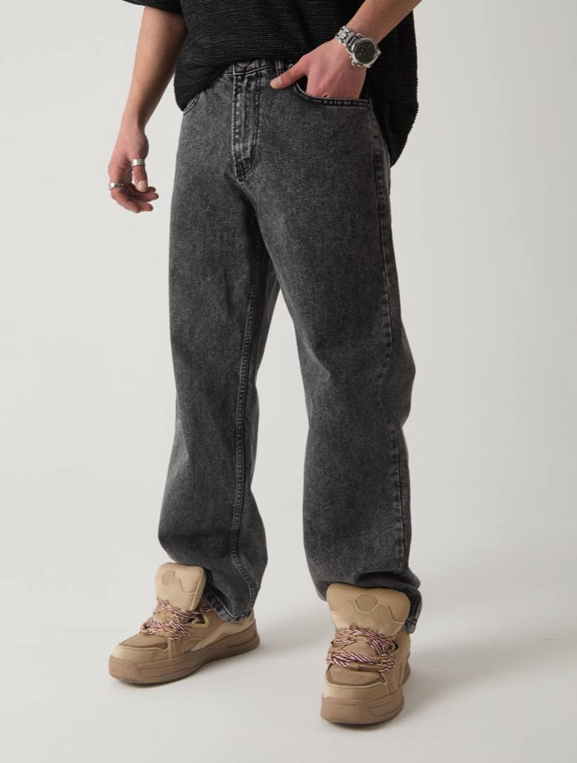 بنطرون جينز رجالي رصاصي غامق , قالب طبيعي