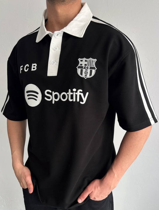 تيشيرت برشلونة ياخة اسود وابيض ,قالب كبير