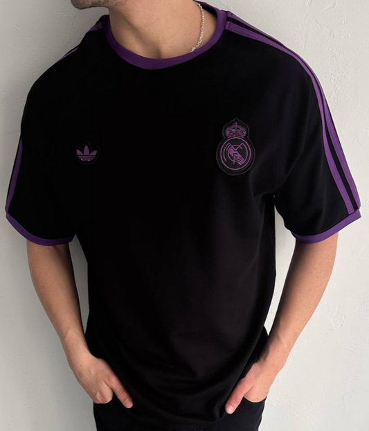 تيشيرت ريال مدريد خطوط اديداس اسود , قالب كبير