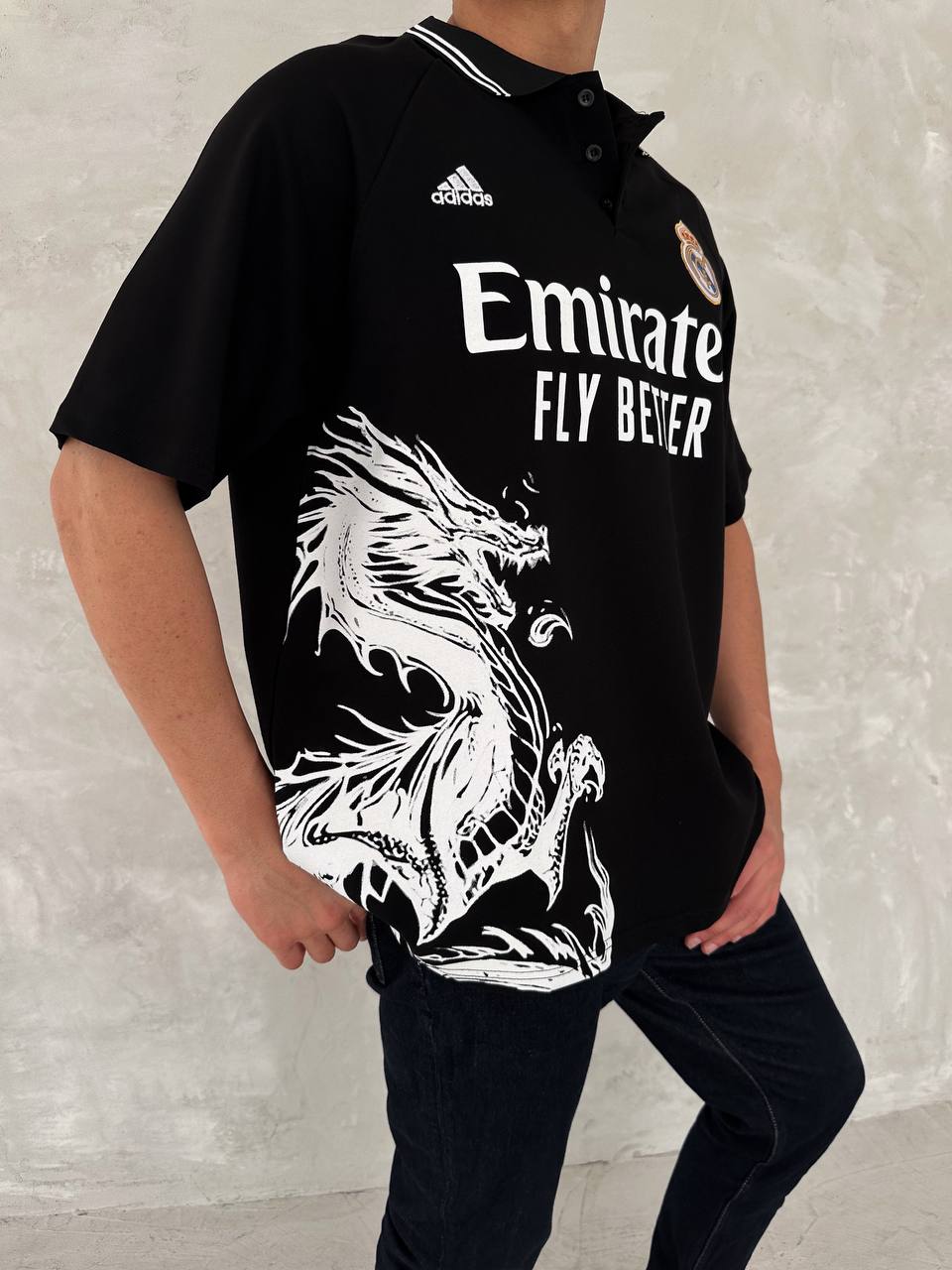 تيشيرت ريال مدريد اديداس التنين اسود , قالب كبير