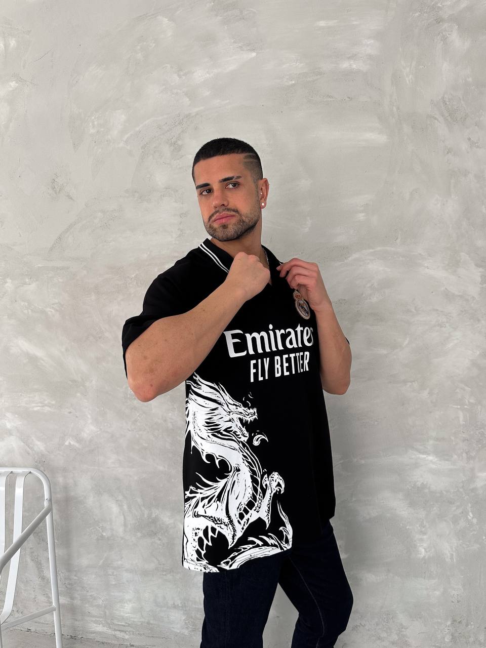 تيشيرت ريال مدريد اديداس التنين اسود , قالب كبير