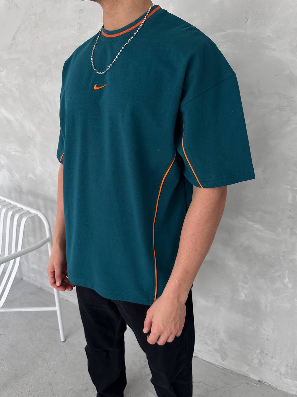 تيشيرت نايك .زيتوني خط برتقالي , قالب كبير