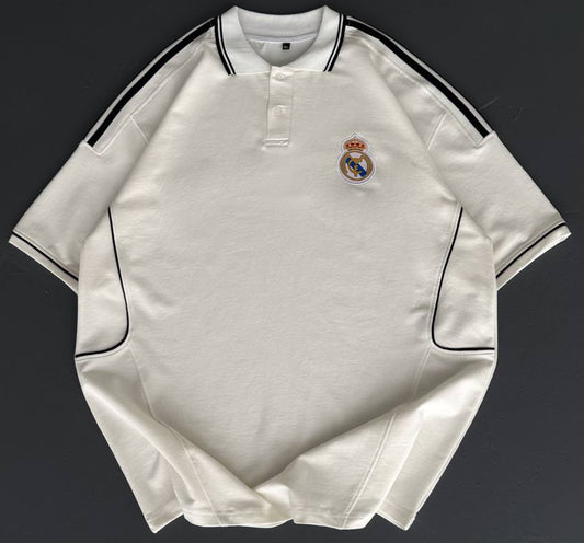 تيشيرت ياخة ريال مدريد ابيض خطوط اسود , قالب كبير