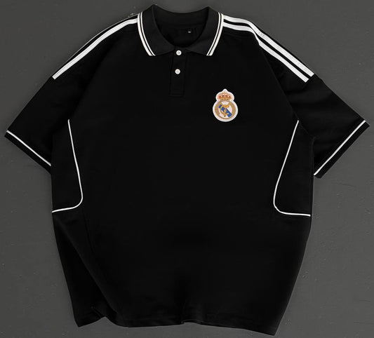 تيشيرت ياخة ريال مدريد اسود خطوط ابيض , قالب كبير