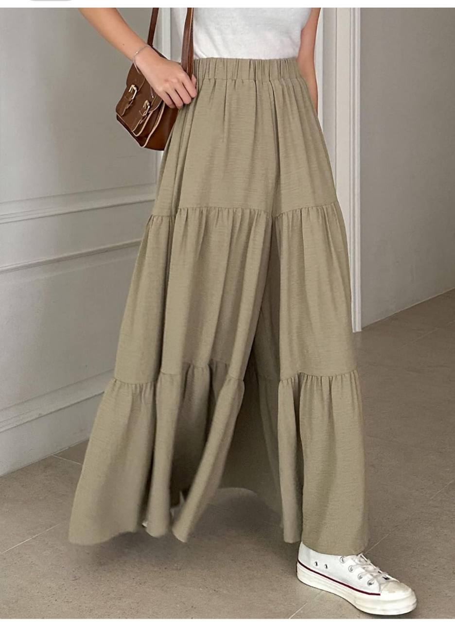 تنورة لون بيجي لاستيك من الخصر , كتان✅