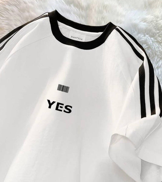 YES تيشيرت مخطط قالب كبير