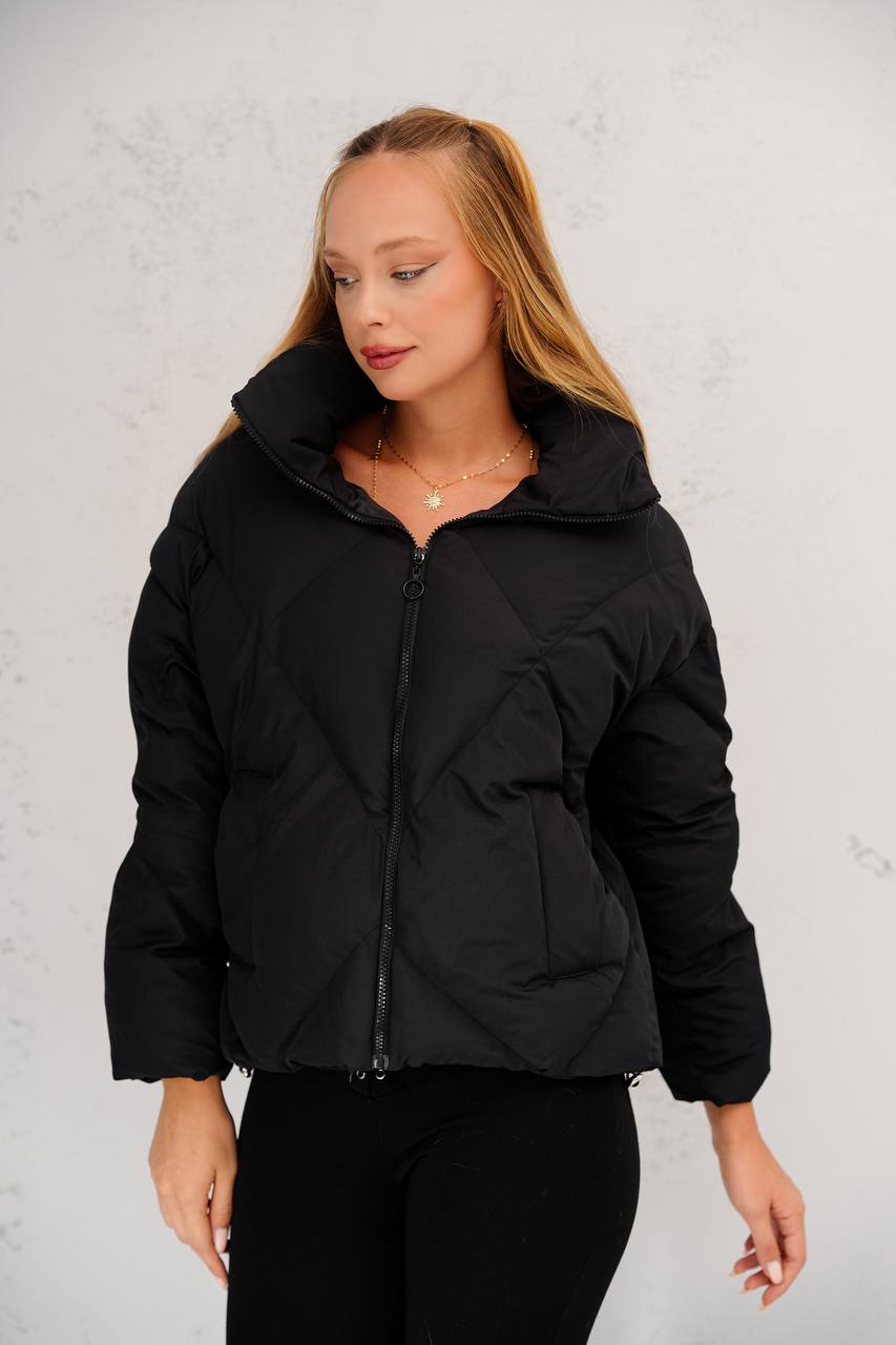 جاكيت نسائي بفر ألماس نفخ اسود