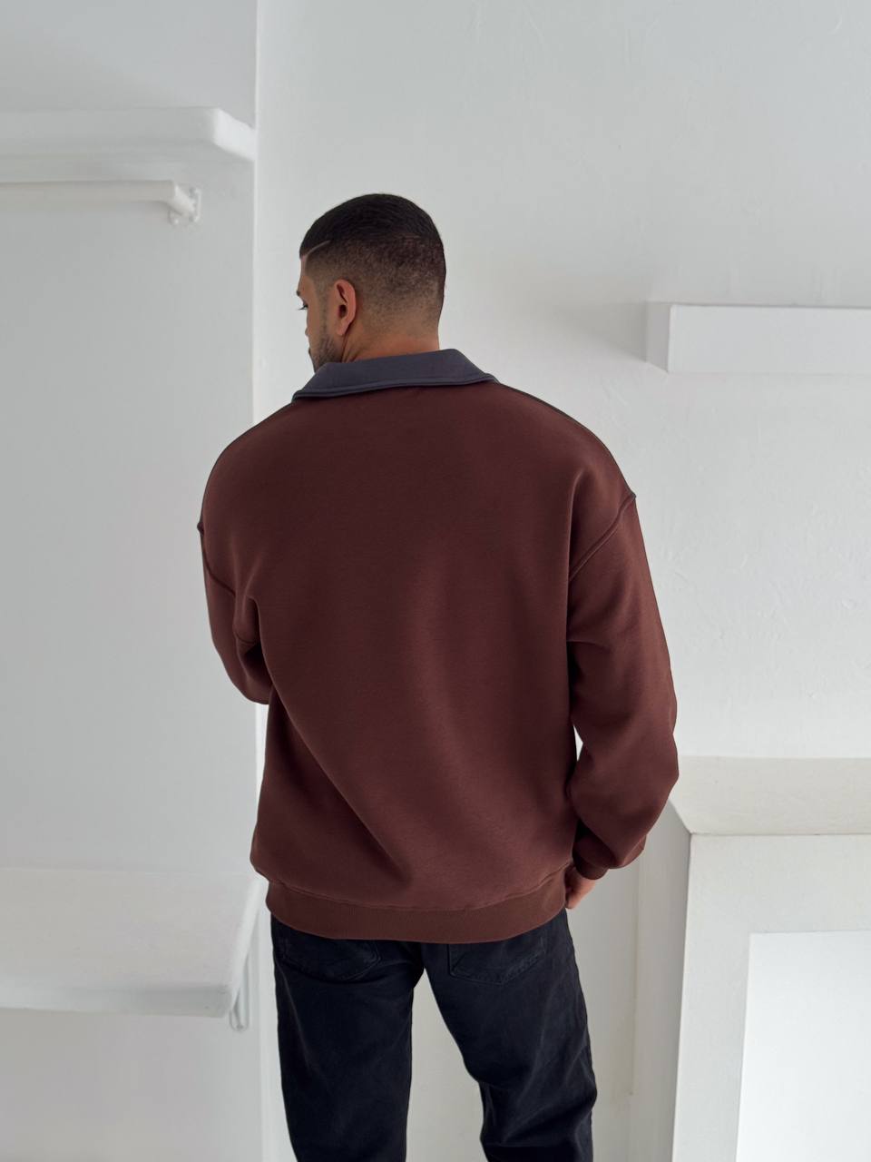 سويتر نصف سحاب ريال مدريد اديداس قهوائي , قالب كبير