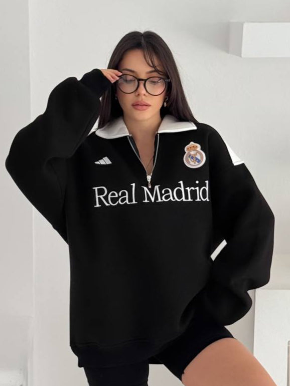 سويتر نصف سحاب ريال مدريد اديداس اسود , قالب كبير