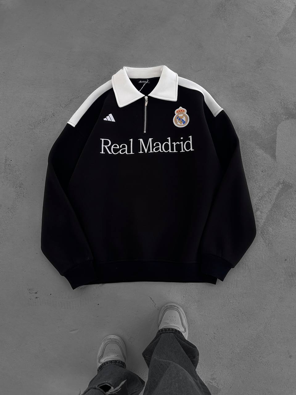 سويتر نصف سحاب ريال مدريد اديداس اسود , قالب كبير