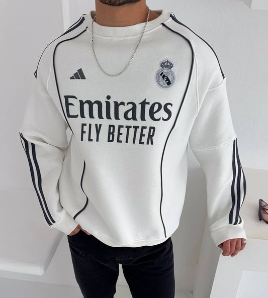 سويتر ريال مدريد اديداس ابيض خطوط سوداء , قالب كبير